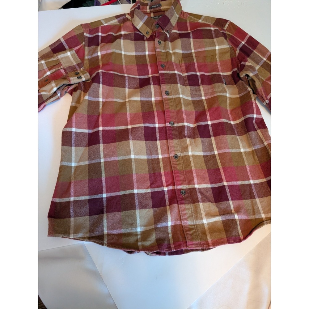 Eddie Bauer Men's XL Brown Multicolor  Plaid Long Sleeve Flannel Button Up Shirt